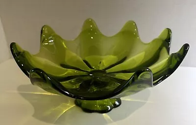 Buy Viking Green Glass Footed Compote Serving Fruit Dish 8 Petals MCM • 31.97£