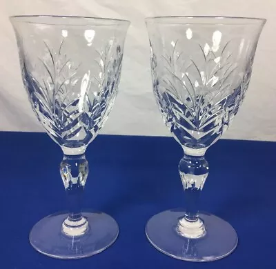 Buy STUART England ARAGON Clear Cut Crystal 6 7/8  WINE GLASSES Stemware SET OF 2 • 37.27£
