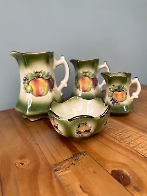 Buy Vintage Set Of Graduated Mayfayre Staffordshire Pottery Jugs 3 With Bowl Antique • 20£