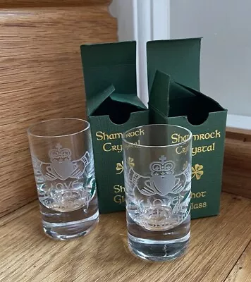 Buy Pair Of Shamrock Crystal Shot Glasses Claddagh  • 5£