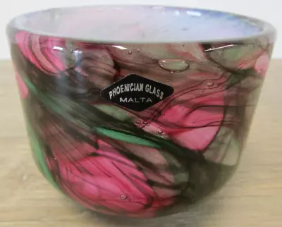 Buy Phoenician Hand-Blown Glass Malta Pink/Green Dish/Bowl/Candle Holder? • 9.99£