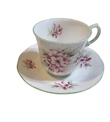 Buy Vtg Rosina Queens Tea Cup Saucer Fine Bone China Pink Flowers Green Edges Ribbed • 17.73£