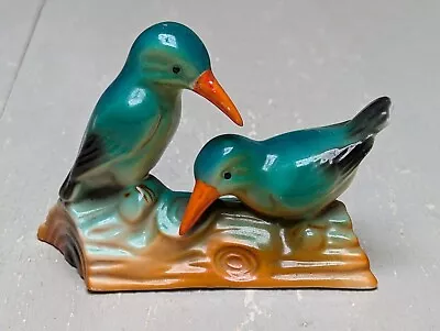 Buy Rare Vintage 1950s Kitsch Bright Kingfishers On A Log Ceramic Birds Figurine VGC • 18£