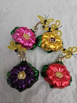 Buy Department 56  Glass Flower With Bug Glitter Ornaments Set Of 4 • 23.30£