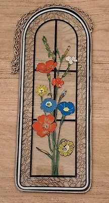 Buy Vintage Stained Painted Floral Glass Wall Hanging Plaque Bohemian Art Nouveau  • 14.99£