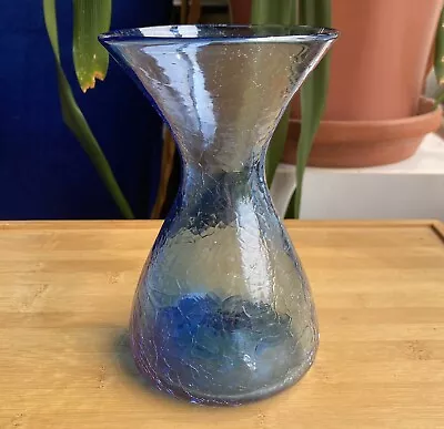 Buy Blenko Crackle Glass Flower Vase #5318 Hour Glass Sky Blue 1950’s Husted 7” Rare • 56.02£