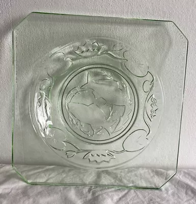 Buy Collectible Depression Era Green Glass Fish Serving Plate Unusual Square Shape • 12.99£