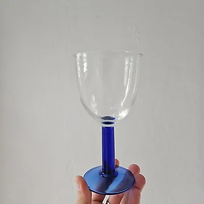 Buy Vintage Cobalt Blue Thick Stem Clear Bowl Blown Glass Wine Water Goblet Glass 7  • 10.06£