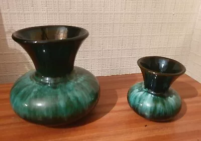 Buy 2 X Blue Mountain Pottery Ornamental Green/black Glazed Vases/pots • 10£