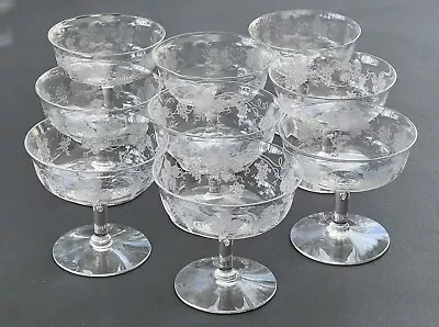 Buy Circa 1950’s-Fostoria Glass Vintage Grape Etched Tall Sherbet Champagne-9 Piece • 74.55£