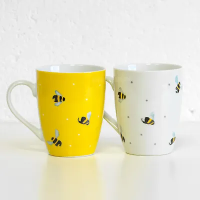 Buy Set Of 2 Sweet Bee Coffee Mugs Yellow & White 330ml 11oz Porcelain Tea Cups Gift • 13£
