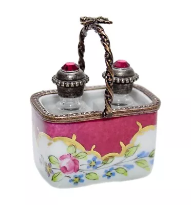 Buy LIMOGES France Hand Painted Peint Main Perfume Basket Porcelain Trinket Box RARE • 101.66£