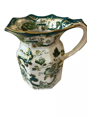 Buy GREEN & GOLD CHARTREUSE CHINA FLOWER JUG VASE (Restored ) 15cm Tall 10cm Opening • 6£