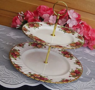 Buy Royal Albert OLD COUNTRY ROSES 10 Inch + 8 Inch  Plates 2 Tier Large Cake Stand • 22.50£