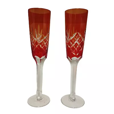 Buy Bohemian Czech Red Cut To Clear Crystal Champagne Flutes  • 69.89£