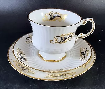 Buy Royal Tara Ireland Trio Cup Saucer Side Plate Black Blue Pattern Gold Details  • 18.72£