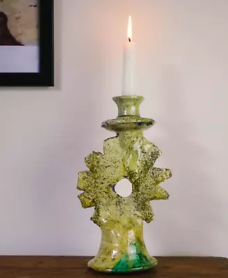 Buy Pottery Candleholder, Tamegroute Shaded Yellow Candlestick Holder, Candle Holder • 40£