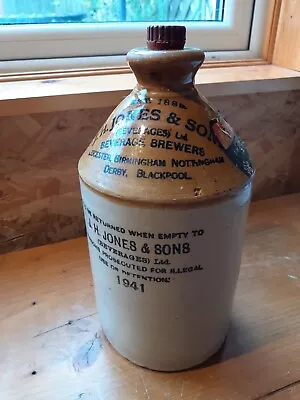 Buy  J.H. JONES & SONS LEICESTER  Stoneware Flagon With Original Stopper, Dated 1941 • 35£