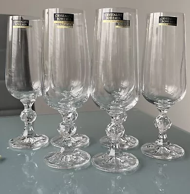 Buy 6 - BOHEMIA CLAUDIA CZECH CLEAR CRYSTAL CHAMPAGNE FLUTED GLASSES - 180ml. • 25£