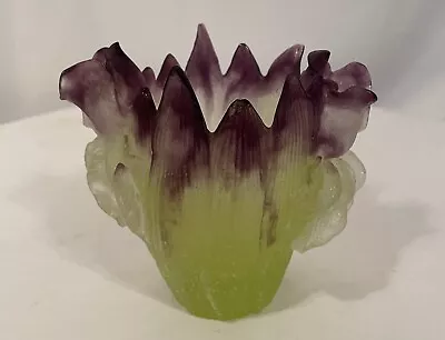 Buy Daum France Crystal Iris Vase Green Purple Pate De Verre Signed 5.1 H L5.1  W3.1 • 629.05£