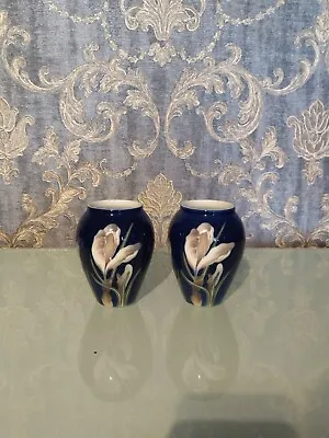 Buy Pair Of Royal Copenhagen Crocus Flower Vases 590 271 Cobalt Blue Vintage Danish • 85£