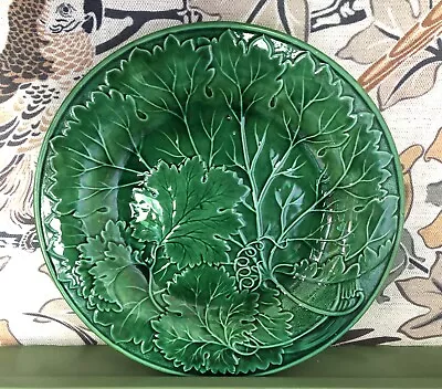 Buy Antique  Majolica  Green Vine Leaf Plate 1800s Victorian • 14£