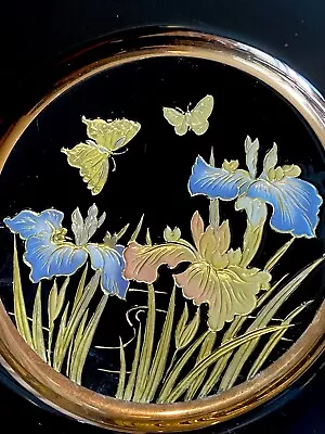Buy Beautiful Japanese Art Of Chokin  24kt Gold Butterflies & Blue Flowers Plate • 12.95£