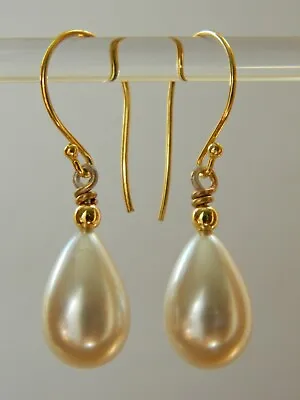 Buy Vintage 1940s Large Pale Cream Glass Pearl Tear Drops & Gold Vermeil Earrings • 12.50£