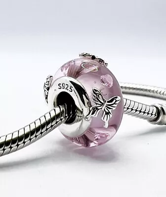 Buy Pink Murano Glass Butterfly Charm Bead Genuine 925 Sterling Silver 💖 • 18.95£