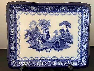 Buy Doulton Burslem WATTEAU Blue Flow Tray With Moulded Rim, C.1900 • 25£