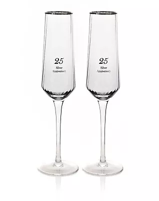 Buy 25th Anniversary Champagne Flutes Gift Set Glasses Silver Wedding Amore Stems • 11.95£