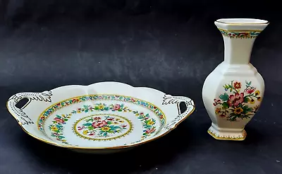 Buy Bone China Coalport Ming Rose Handled Dish And Posy Vase • 22£