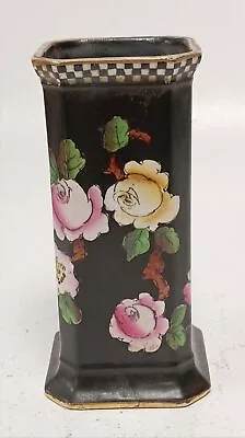 Buy Antique Art Deco Pratts Kansu Ware Pottery Spill Vase 5  Black W/ Floral Design • 4.99£