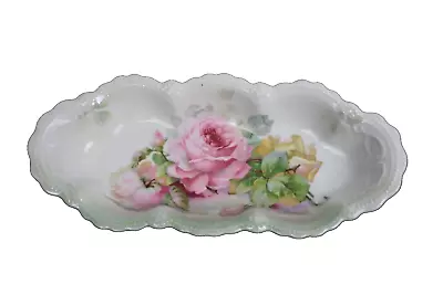 Buy Celery Dish Antique Bavarian German Porcelain Serving Mint Green Pink Roses • 13.98£