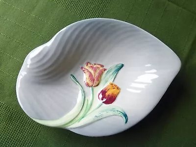 Buy Vintage Shorter & Sons  1950’s Art Deco Style Oval China Dish Hand Painted Tulip • 8.99£