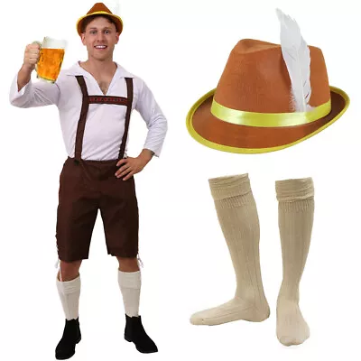 Buy Brown Bavarian Beer Man Lederhosen Costume Oktoberfest Fancy Dress German Outfit • 15.99£