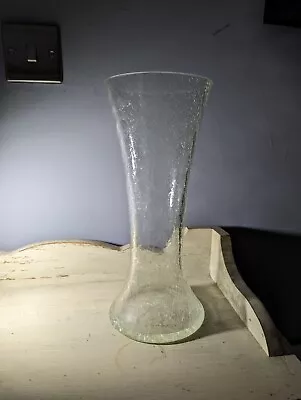 Buy Large Crackle Glass Clear Vase 32cm • 10£