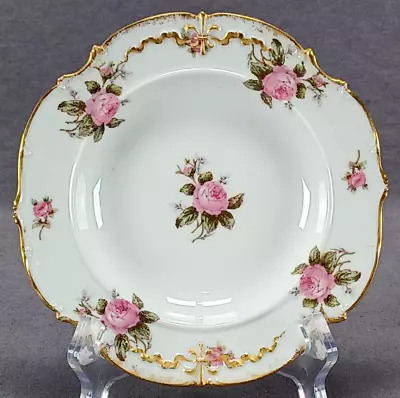 Buy Limoges France Pink Roses & Gold 6 3/4 Inch Shallow Bowl / Dish Circa 1900-1941 • 46.60£