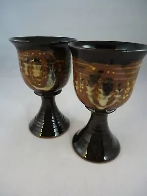 Buy Alvingham Pottery Goblets X 2 Brown Abstract Vintage British • 19.99£