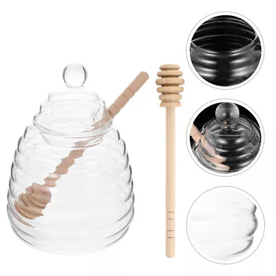 Buy  Honey Pot And Spoon Transparent Holder Glass Jar Dispenser Syrup • 12.35£