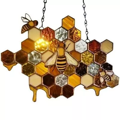 Buy Double Side High-Stained Glass Suncatcher Bee Window Panel Door Hanging Decors  • 11.29£