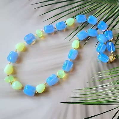 Buy Uranium Necklace 22'' Vaseline Glass Yellow Czech Old Beads Women`s Jewelry • 45.20£