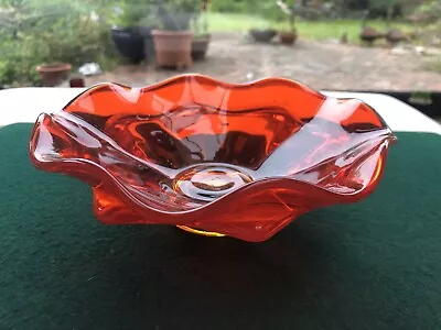 Buy Large Art Deco Red Orange Art Glass Fruit Bowl Amberina Cadmium UV Reactive • 29.99£