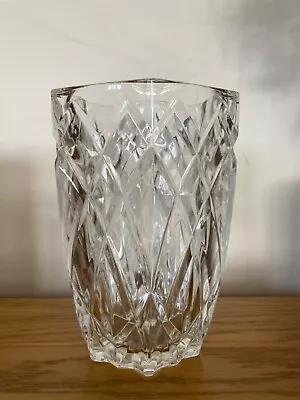 Buy Large Pressed Cut Glass Vintage Heavy Clear Flower Vase • 14.50£