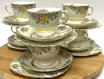 Buy Colclough China Tea Set 6 X Trio Floral Green Bone China Made In England 1945/48 • 29.99£