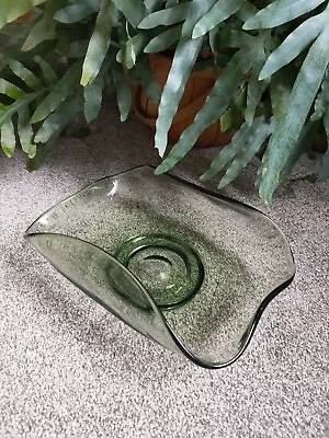 Buy Unusual Shaped Whitefriars Green Ruffled Glass Fruit Bowl Large • 49.99£