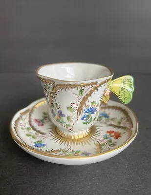 Buy French Sevres Porcelain Cup & Saucer With Butterfly On The Handle Very Beautiful • 256.74£