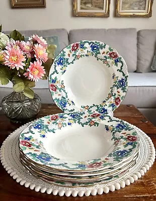 Buy Vintage Set Of 6 Royal Cauldon’Victoria’ Soup Plates Floral Print Golden Rim • 50£