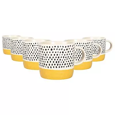 Buy 6x Dipped Dotty Stoneware Coffee Mugs Large Rustic Tea Cups Set 385ml Mustard • 18£