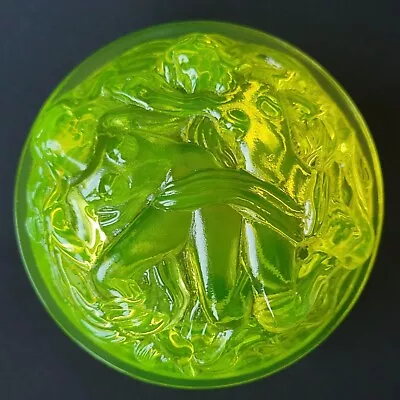 Buy Uranium Glass Trinket Box Powder Table Box Yellow NEW 8.7cm X 6cm Vaseline Glass • 34£